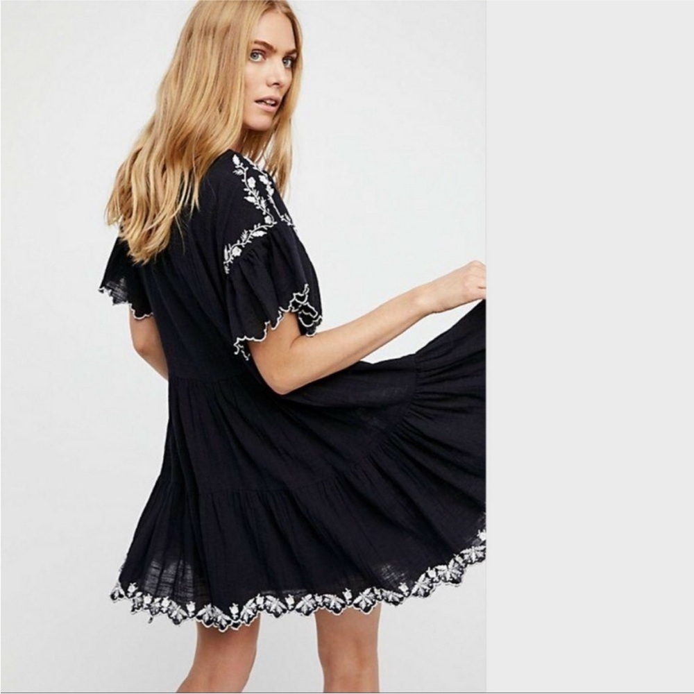 Free People Black Mini Dress with White Trim detailing - Picture 5 of 9